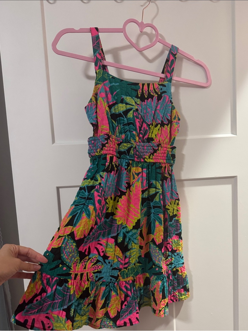 Cat & Jack Black Tropical Print Smocked Sundress with Neon Pink & Teal